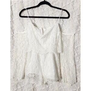 Sage Womens Lace‎ Romper Size Small White Bachelorette Fairy Romantic Bell Fem